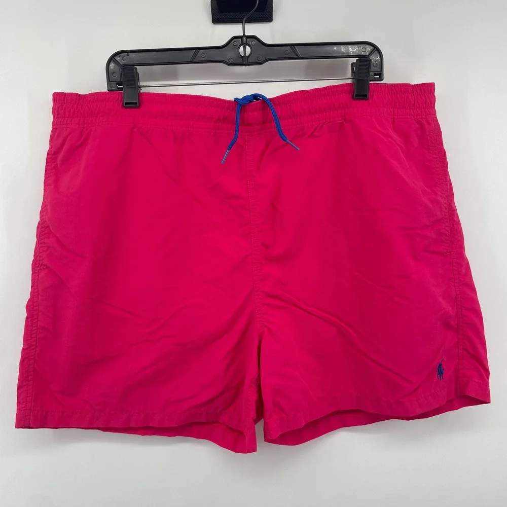 Polo Ralph Lauren Swim Trunks Men XL Pink Blue Pony Logo Mesh Lined Board Shorts